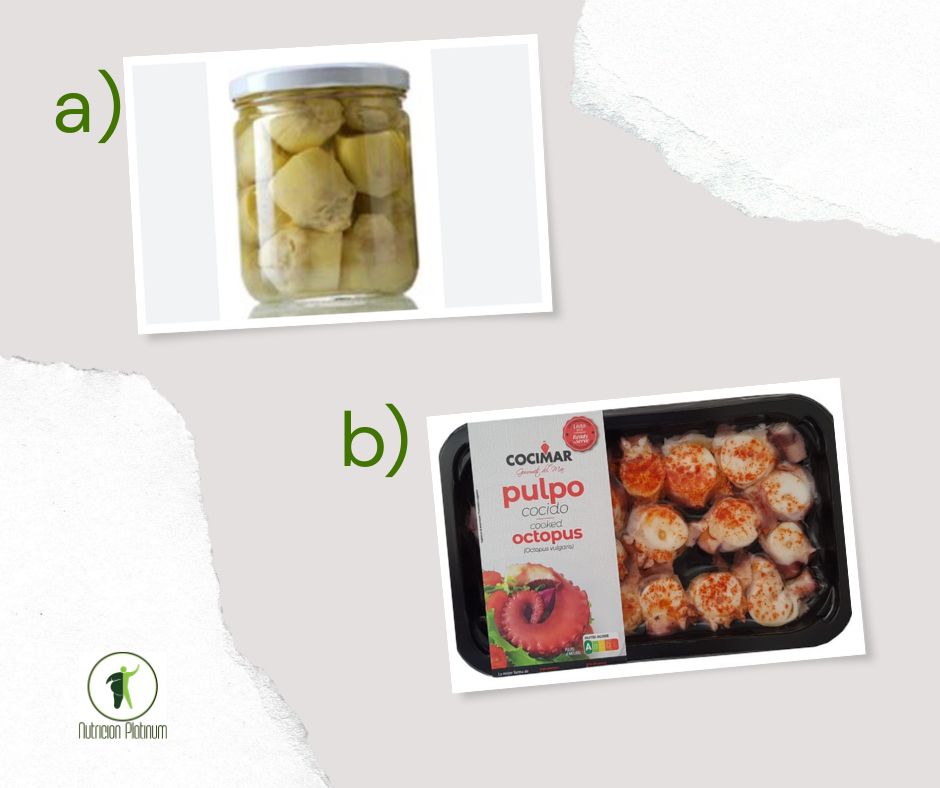 Alcachofas en conserva con pulpo a la gallega.